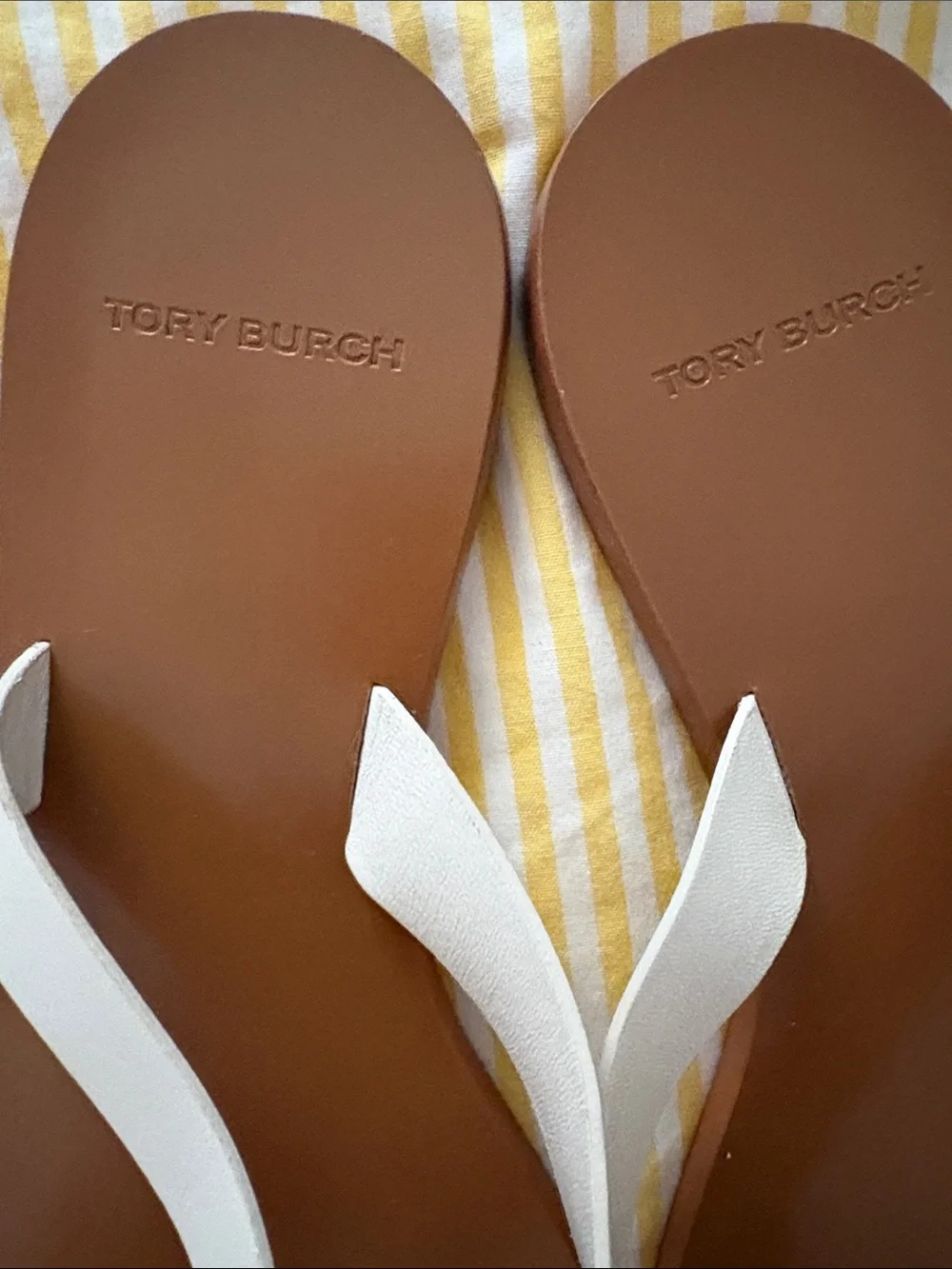 Tory Burch White Leather Thong Sandals with Gold Logo